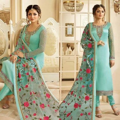 Paste Color Soft Embroidered Georgette Indian Kameez03